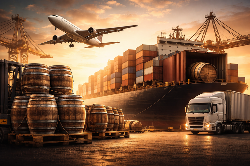 Envio internacional de barriles de roble desde Mexico